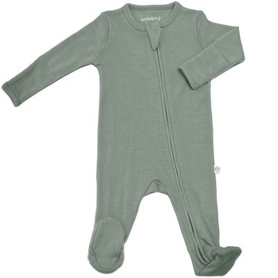 Footie Pajamas, Merino Wool, Sage