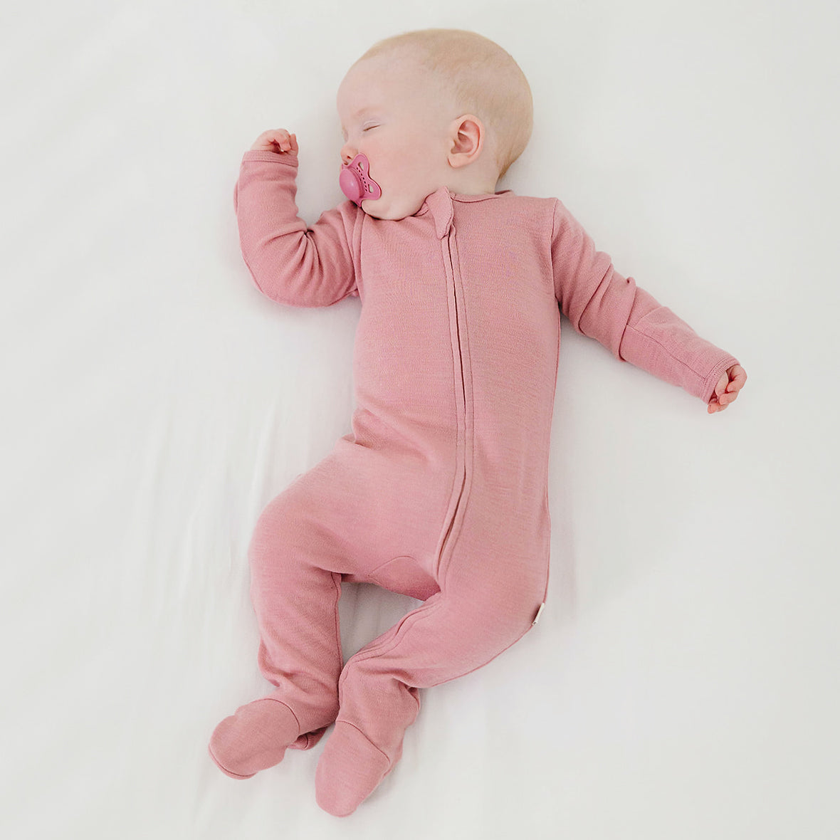 Footie Pajamas, Merino Wool, Blush - Image 2