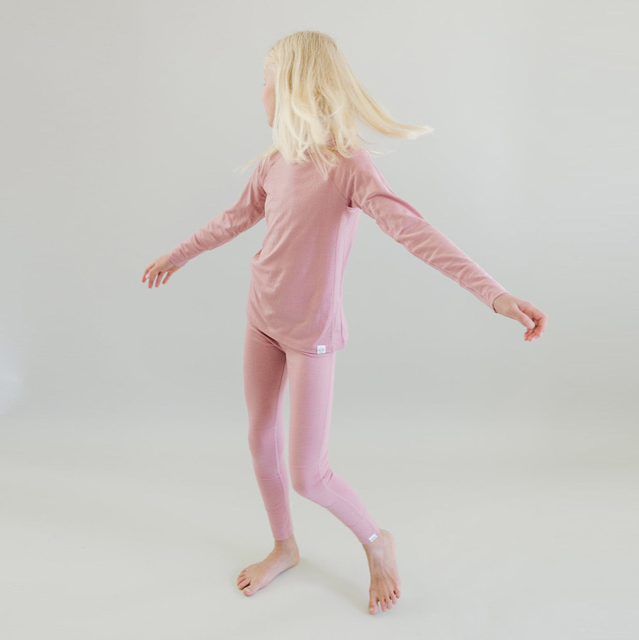 Kids Merino Wool Base Layer, Leggings, Blush Pink - Image 3