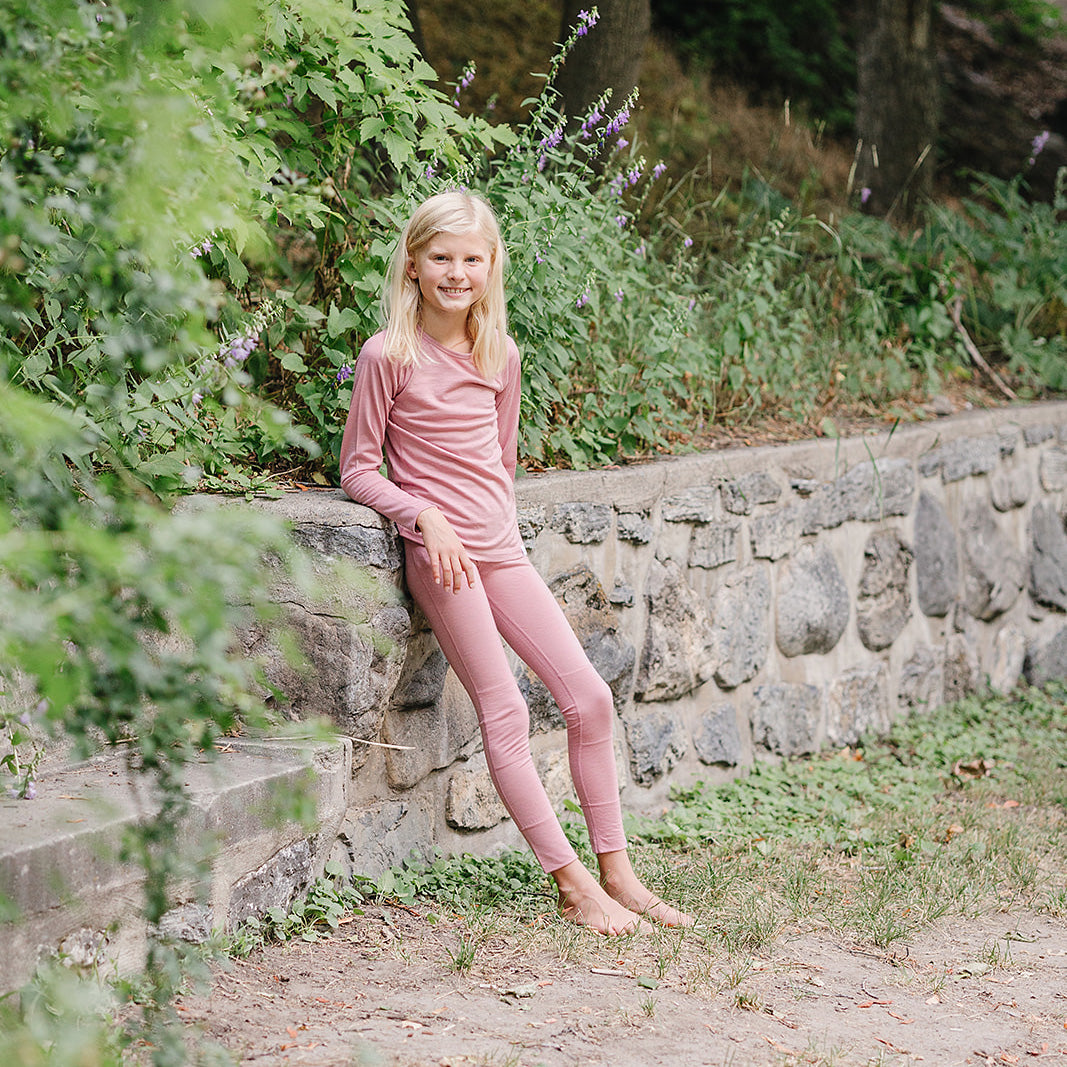 Kids Merino Wool Base Layer, Leggings, Blush Pink - Image 5