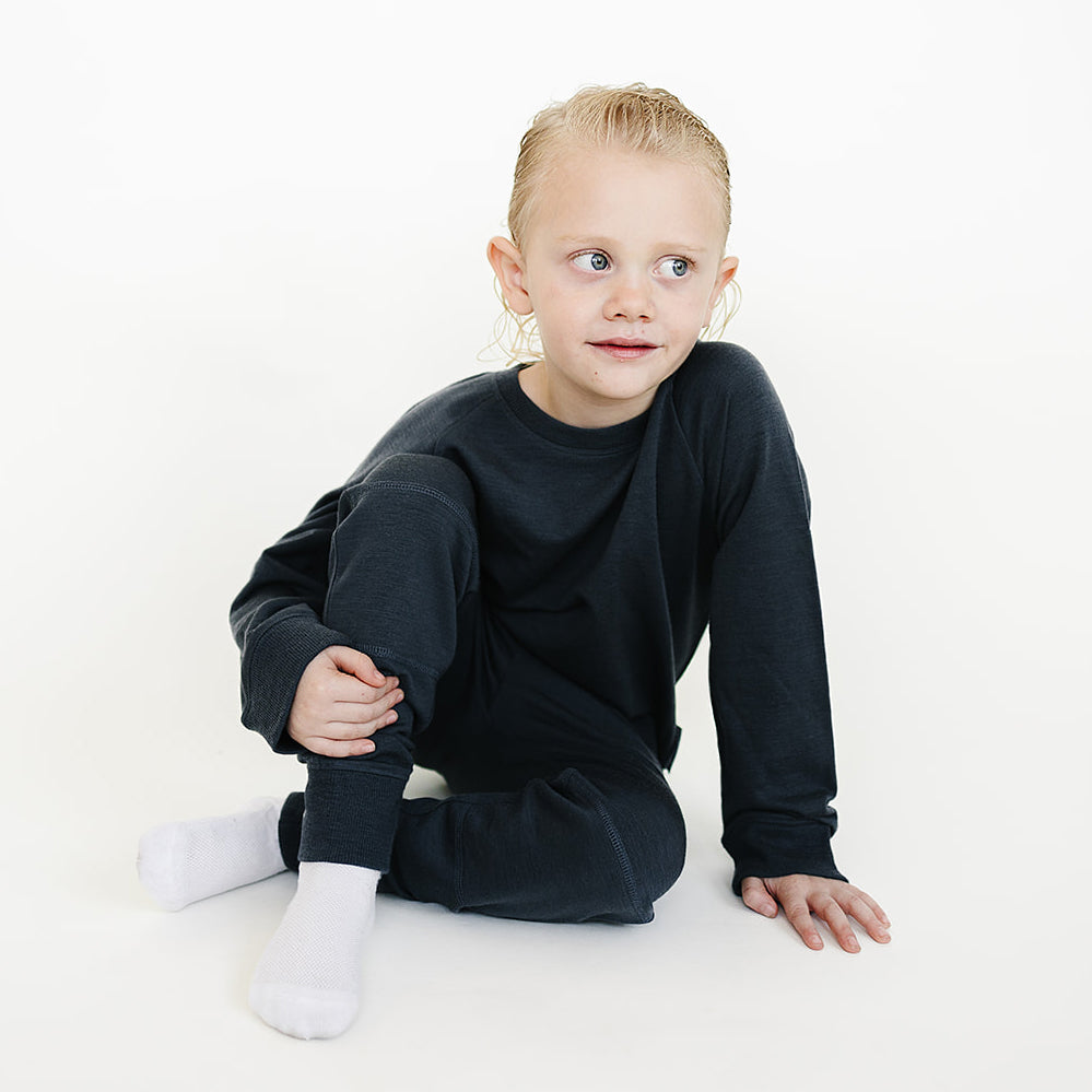 Kids Merino Wool Joggers, Blueberry - Image 2